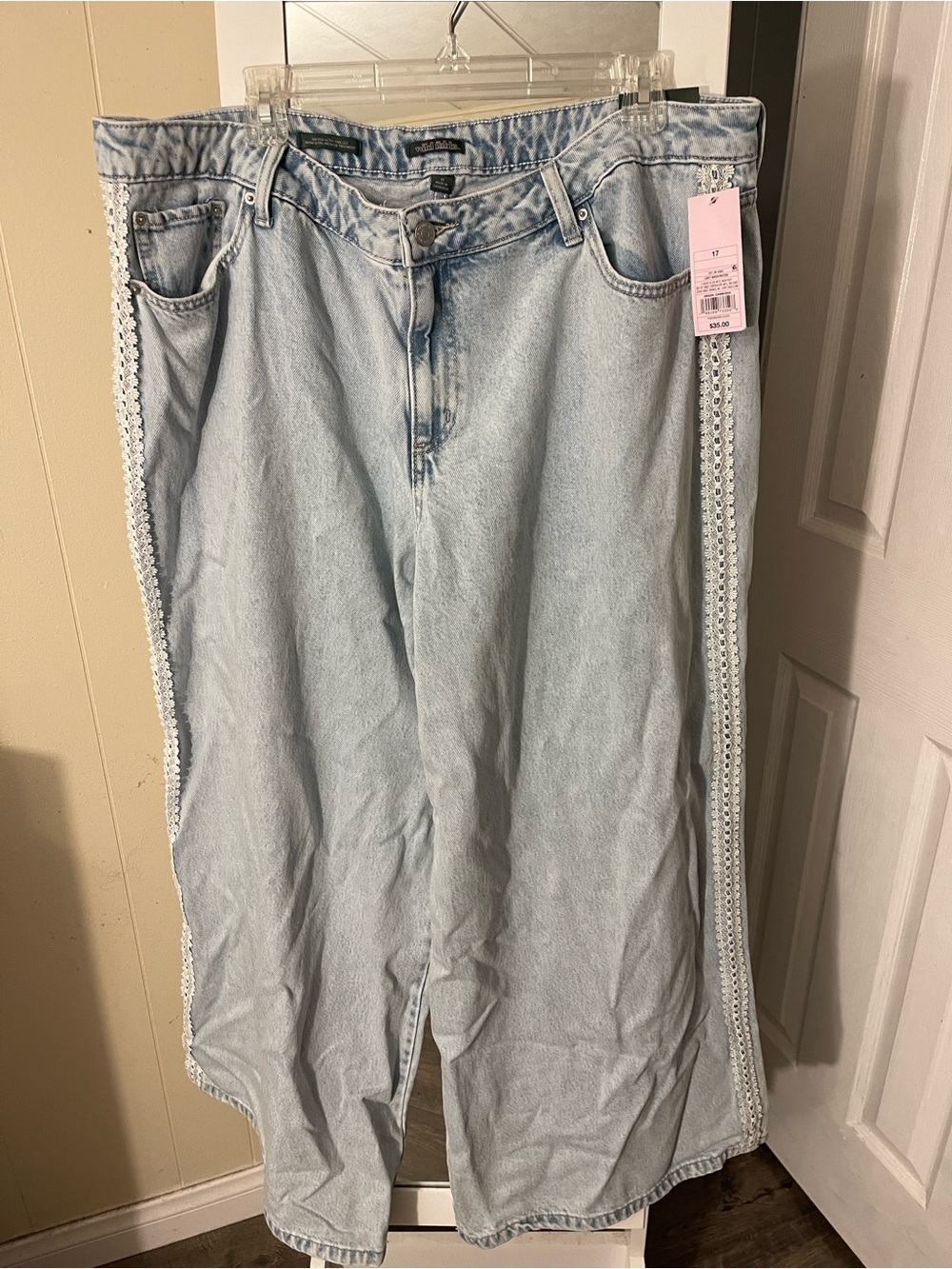 wild fable Light Wash Wide Leg Jeans with Side Lace Trim - Picture 2 of 2